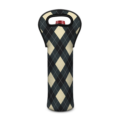 Spruce Blue And Beige Argyle Print Single Neoprene Wine Tote
