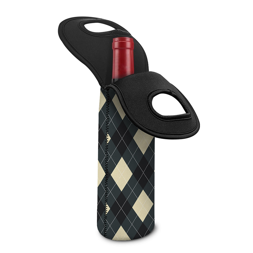 Spruce Blue And Beige Argyle Print Single Neoprene Wine Tote