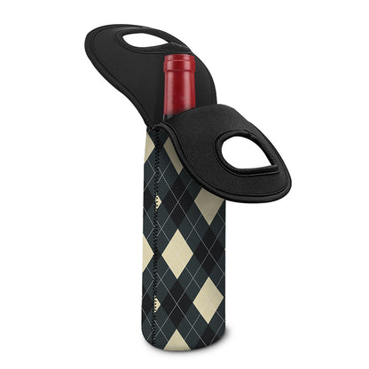 Spruce Blue And Beige Argyle Print Single Neoprene Wine Tote