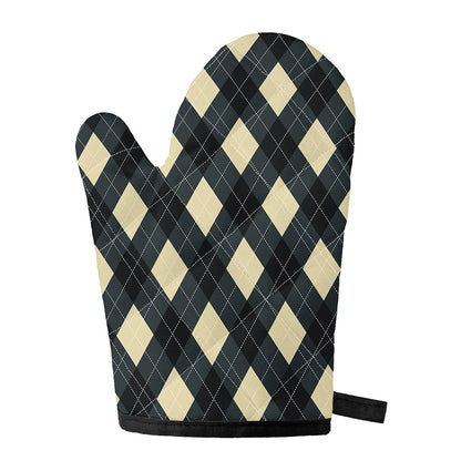 Spruce Blue And Beige Argyle Print Single Oven Mitt
