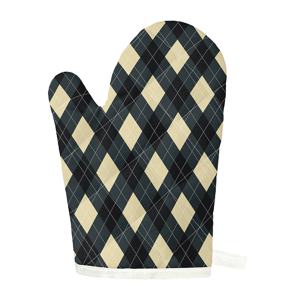Spruce Blue And Beige Argyle Print Single Oven Mitt