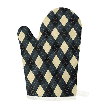 Spruce Blue And Beige Argyle Print Single Oven Mitt