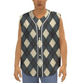 Spruce Blue And Beige Argyle Print Sleeveless Baseball Jersey