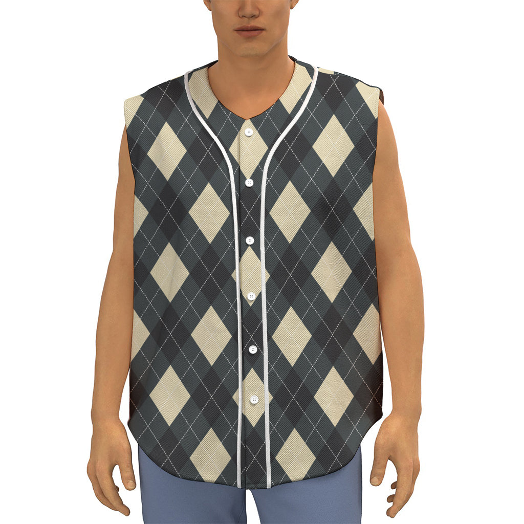 Spruce Blue And Beige Argyle Print Sleeveless Baseball Jersey