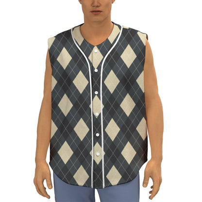 Spruce Blue And Beige Argyle Print Sleeveless Baseball Jersey