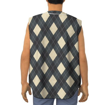 Spruce Blue And Beige Argyle Print Sleeveless Baseball Jersey