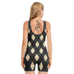 Spruce Blue And Beige Argyle Print Sleeveless One Piece Swimsuit