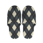 Spruce Blue And Beige Argyle Print Slippers