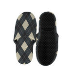 Spruce Blue And Beige Argyle Print Slippers