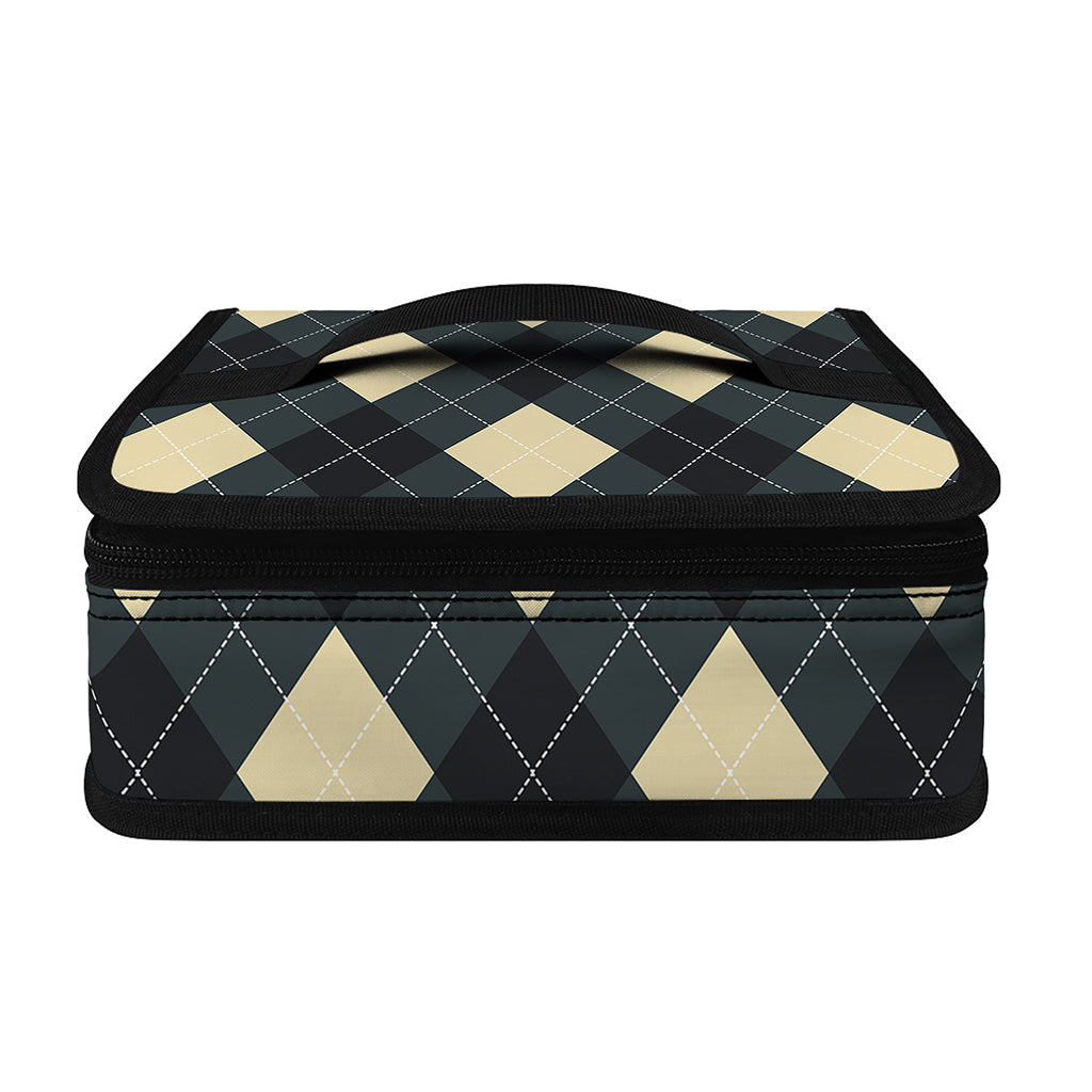 Spruce Blue And Beige Argyle Print Small Lunch Bag