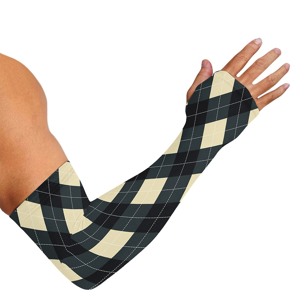 Spruce Blue And Beige Argyle Print Sun Protection Arm Sleeves