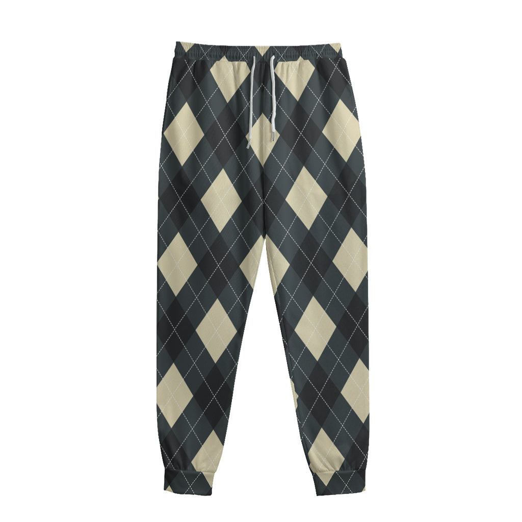 Spruce Blue And Beige Argyle Print Sweatpants