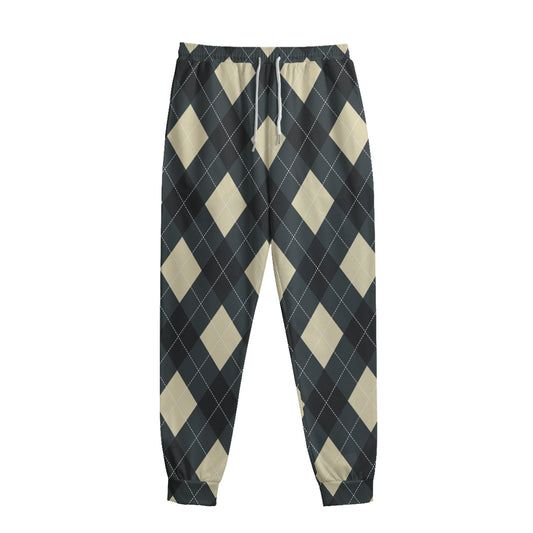 Spruce Blue And Beige Argyle Print Sweatpants