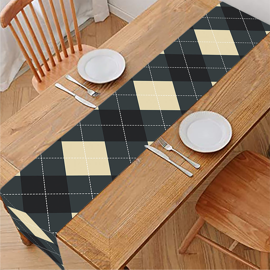 Spruce Blue And Beige Argyle Print Table Runner