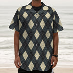 Spruce Blue And Beige Argyle Print Textured Short Sleeve Shirt
