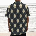 Spruce Blue And Beige Argyle Print Textured Short Sleeve Shirt