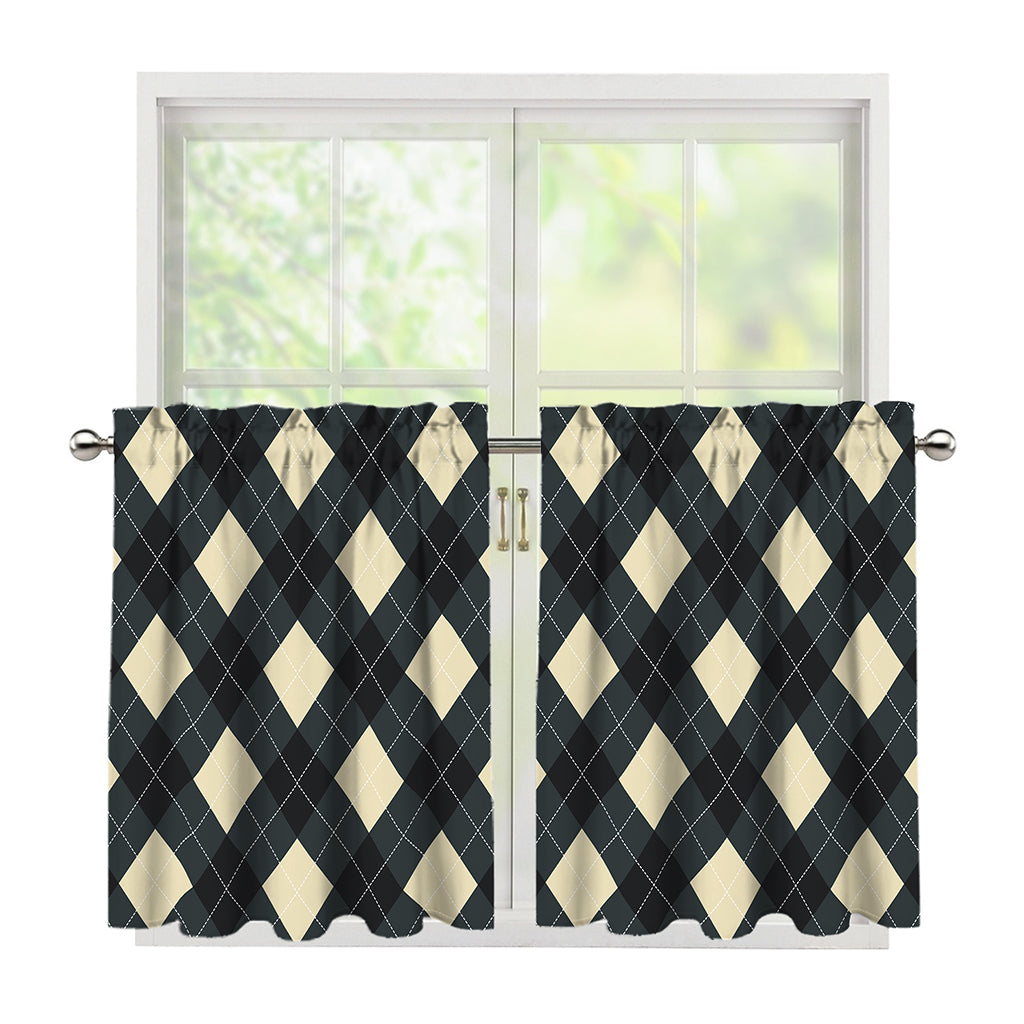 Spruce Blue And Beige Argyle Print Tier Curtains