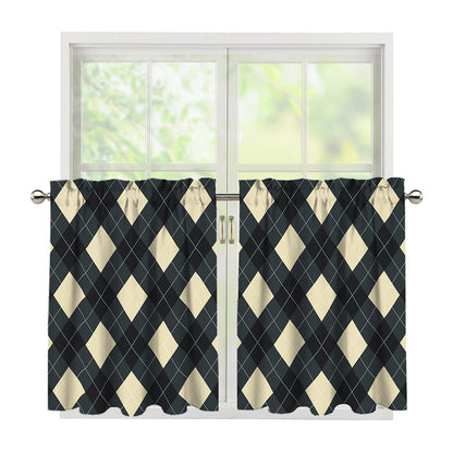 Spruce Blue And Beige Argyle Print Tier Curtains