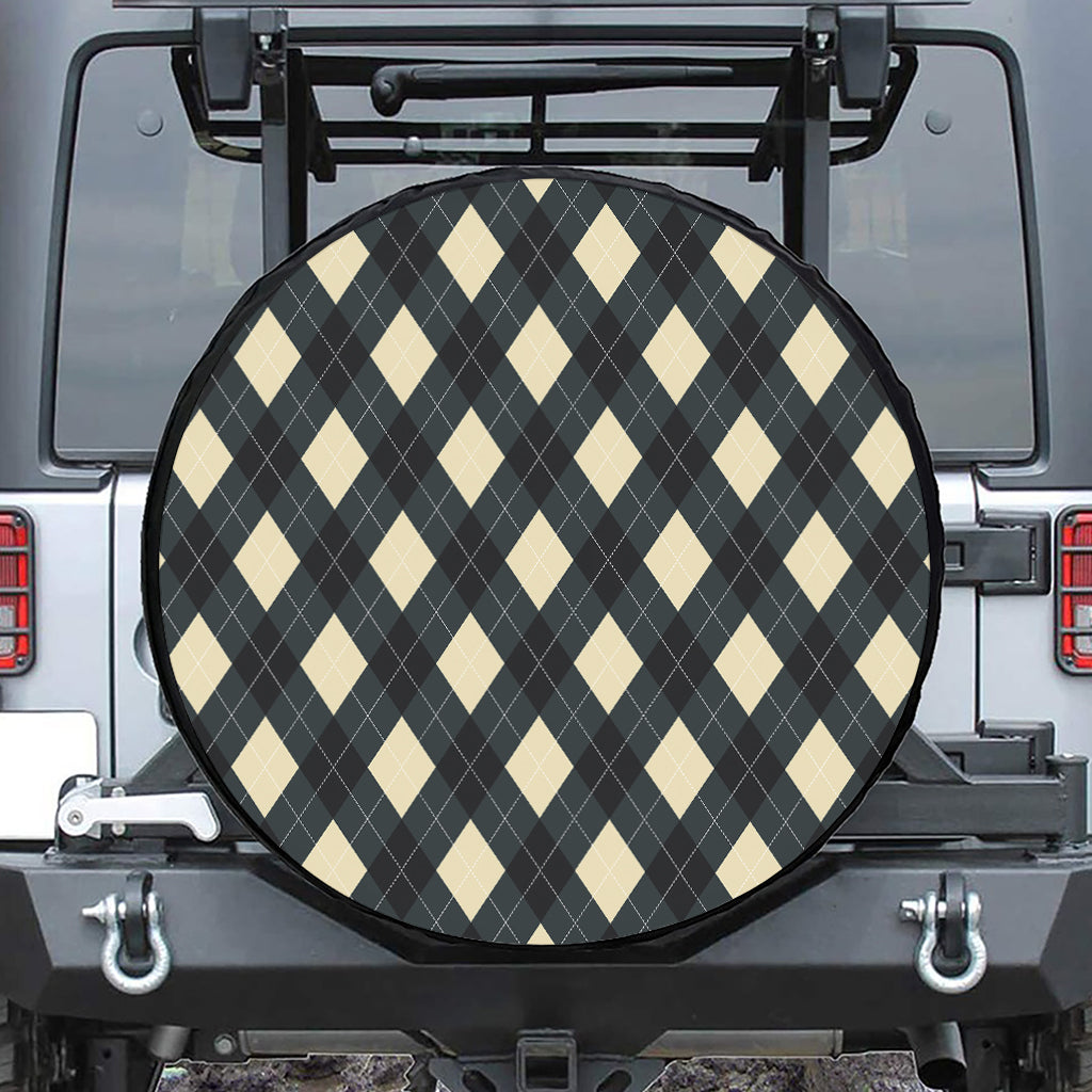 Spruce Blue And Beige Argyle Print Tire Cover