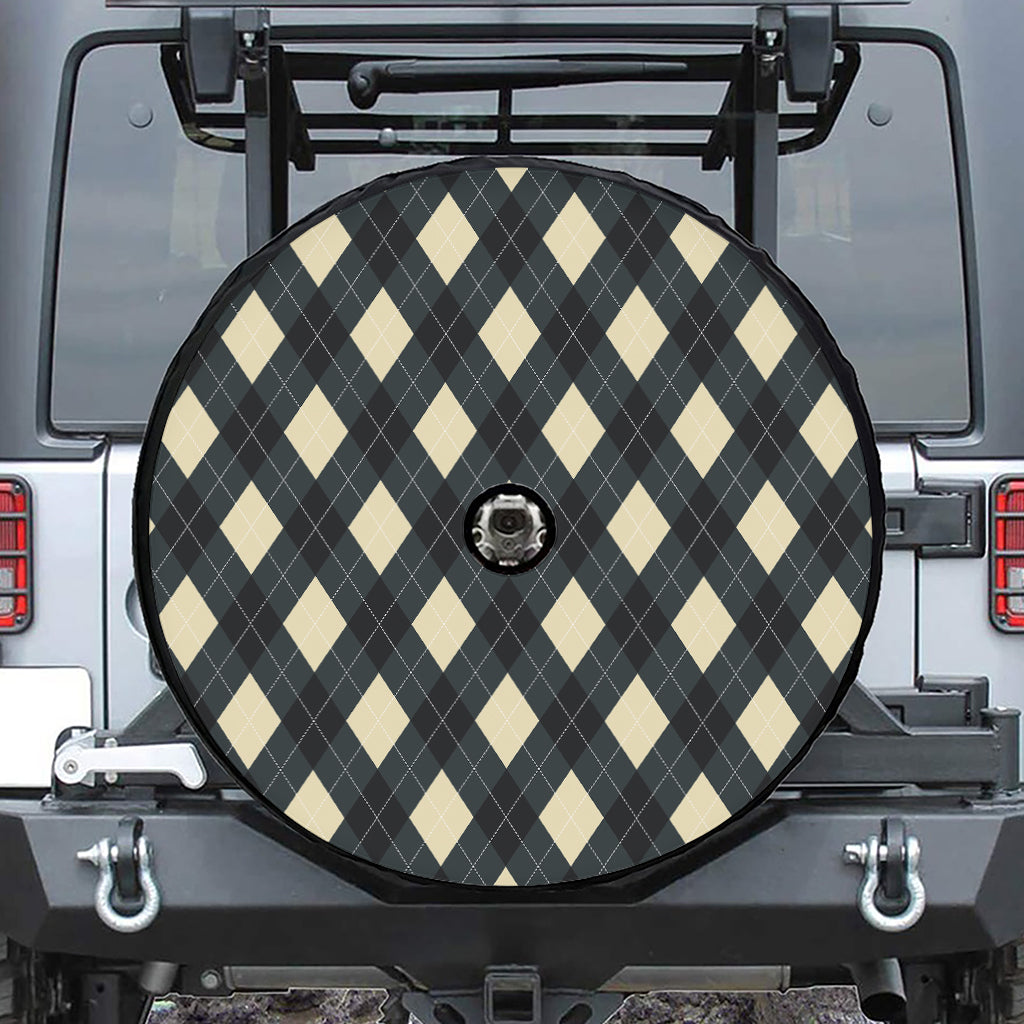 Spruce Blue And Beige Argyle Print Tire Cover With Camera Hole