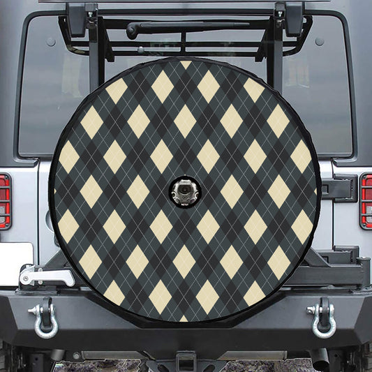 Spruce Blue And Beige Argyle Print Tire Cover With Camera Hole