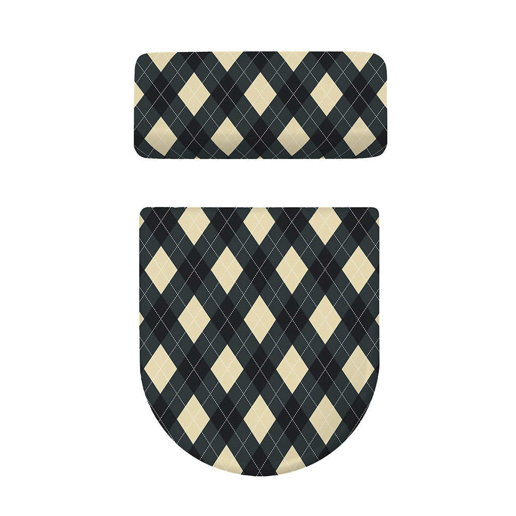 Spruce Blue And Beige Argyle Print Toilet Lid And Tank Cover Set