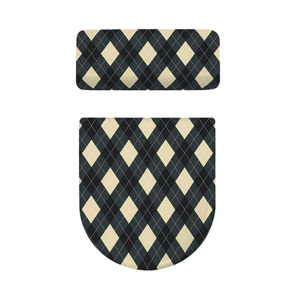 Spruce Blue And Beige Argyle Print Toilet Lid And Tank Cover Set