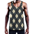 Spruce Blue And Beige Argyle Print Men's Workout Tank Top