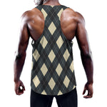 Spruce Blue And Beige Argyle Print Training Tank Top