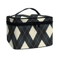 Spruce Blue And Beige Argyle Print Travel Makeup Bag