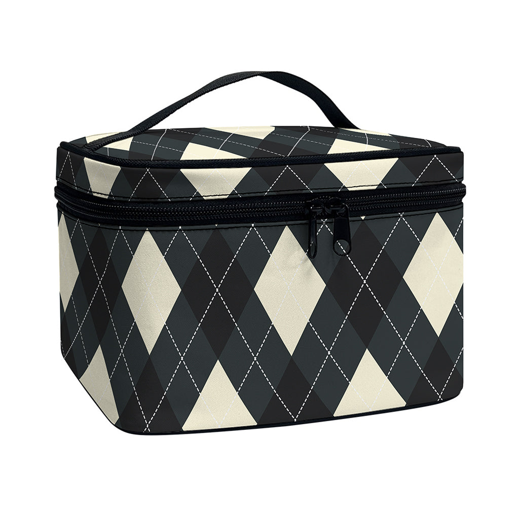 Spruce Blue And Beige Argyle Print Travel Makeup Bag