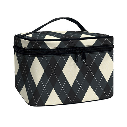 Spruce Blue And Beige Argyle Print Travel Makeup Bag