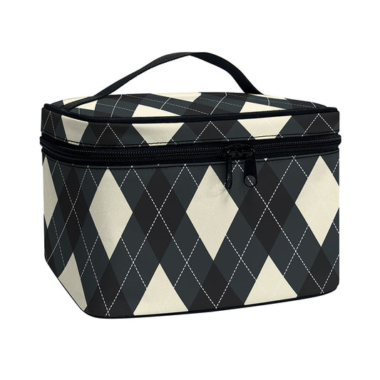 Spruce Blue And Beige Argyle Print Travel Makeup Bag