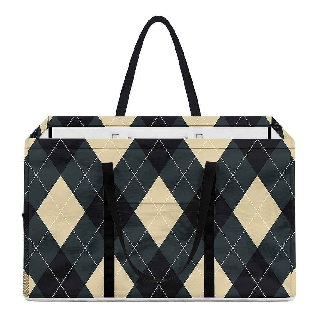 Spruce Blue And Beige Argyle Print Utility Tote Bag