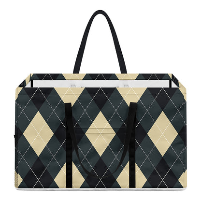Spruce Blue And Beige Argyle Print Utility Tote Bag