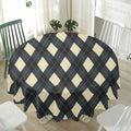 Spruce Blue And Beige Argyle Print Waterproof Round Tablecloth