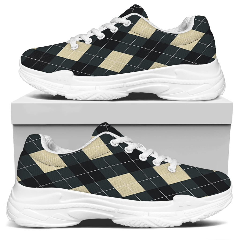 Spruce Blue And Beige Argyle Print White Chunky Shoes
