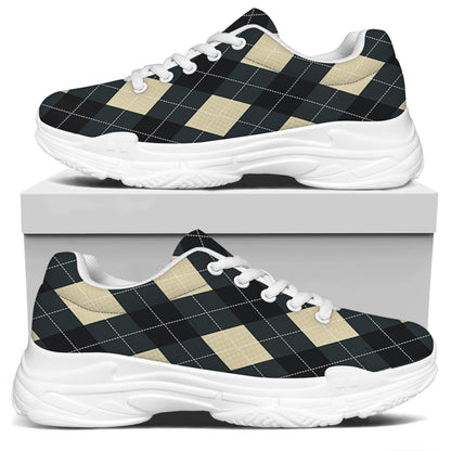 Spruce Blue And Beige Argyle Print White Chunky Shoes