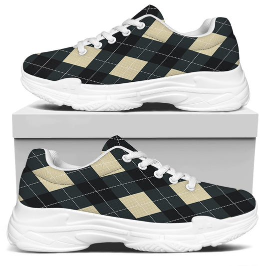 Spruce Blue And Beige Argyle Print White Chunky Shoes