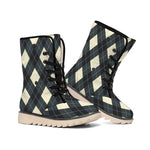 Spruce Blue And Beige Argyle Print Winter Boots