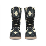 Spruce Blue And Beige Argyle Print Winter Boots