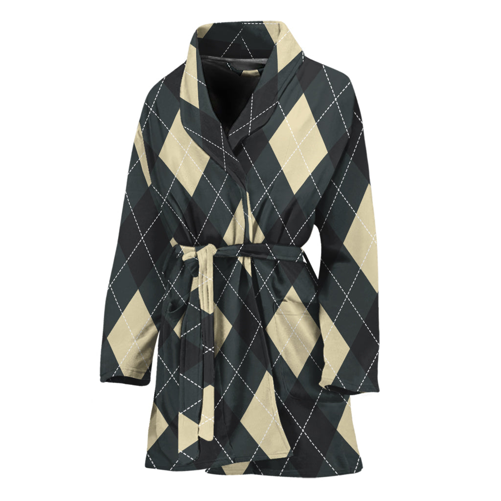 Spruce Blue And Beige Argyle Print Women's Bathrobe