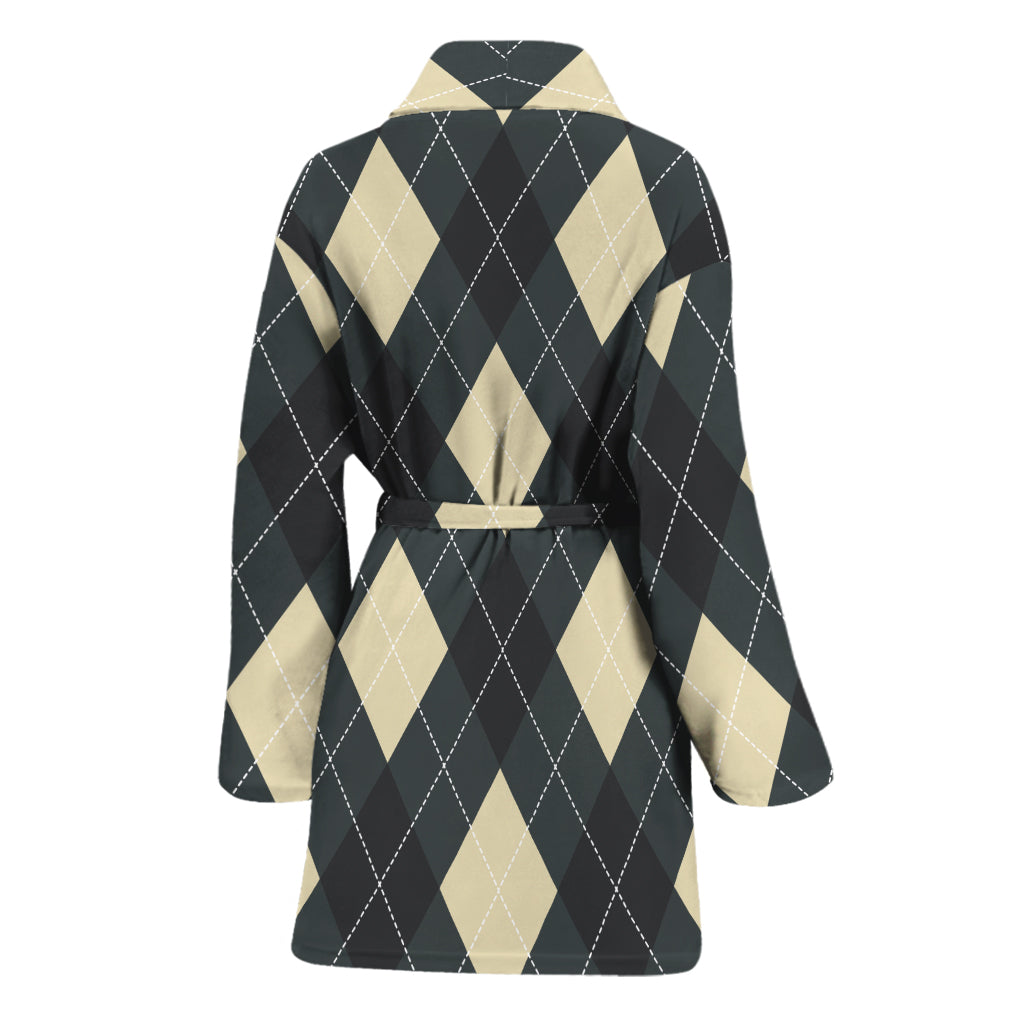 Spruce Blue And Beige Argyle Print Women's Bathrobe