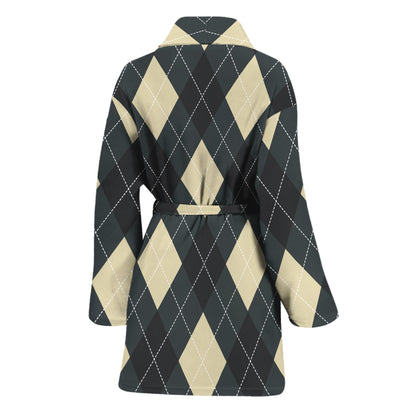 Spruce Blue And Beige Argyle Print Women's Bathrobe