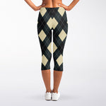Spruce Blue And Beige Argyle Print Women's Capri Leggings