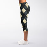 Spruce Blue And Beige Argyle Print Women's Capri Leggings