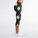 Spruce Blue And Beige Argyle Print Women's Capri Leggings