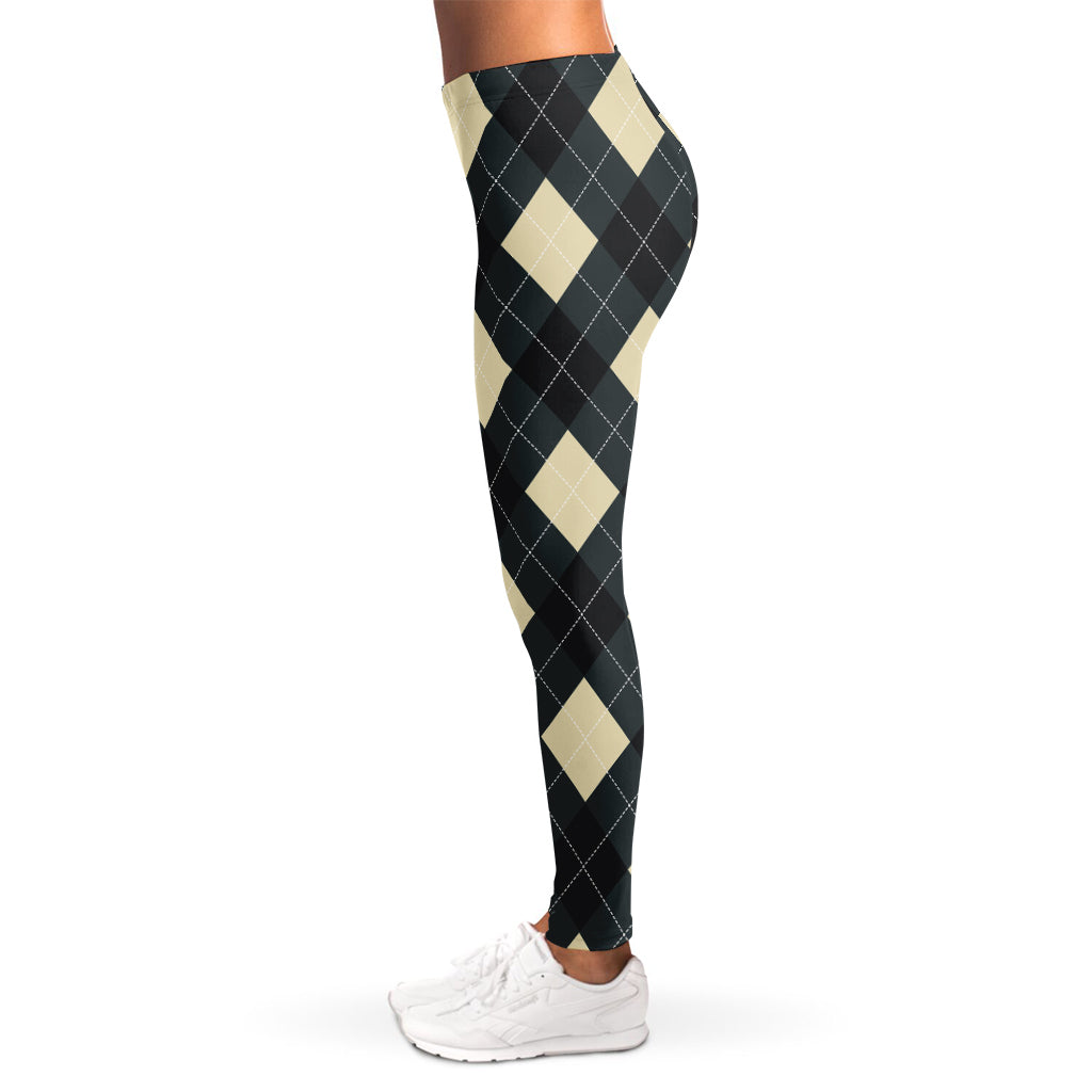 Spruce Blue And Beige Argyle Print Women's Leggings