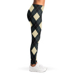 Spruce Blue And Beige Argyle Print Women's Leggings