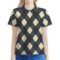 Spruce Blue And Beige Argyle Print Women's Polo Shirt